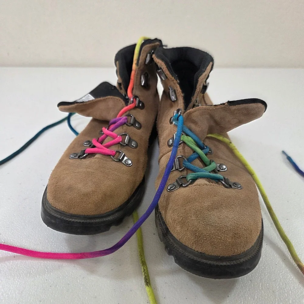 Sorel‎ Madson Hiker Waterproof Suede Boots Tan Brown Rainbow Laces NY2995-224 4Y